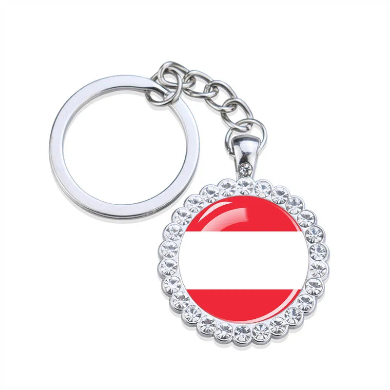 Europe National Flag Keychains Glass Dome Rhinestone Pendant Key Chains Albania Spain Ukraine Russia France Germany Flag Keyring