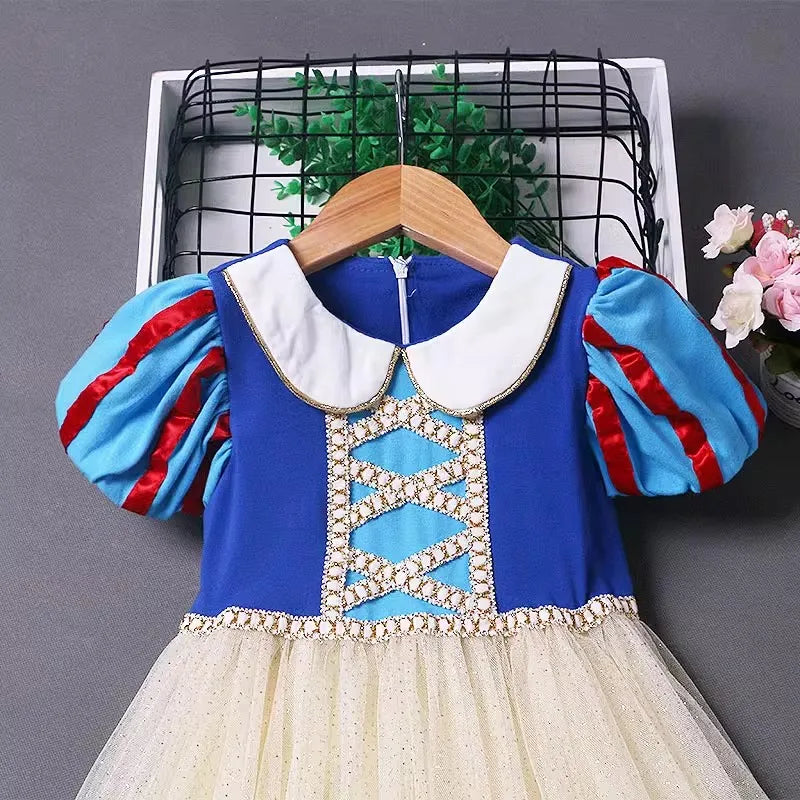 Kids Girl Snow White Dress Summer Short Sleeved Birthday Party Elsa Princess 2024 New Halloween Costume for Girls 2-8 Years Old