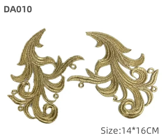 zsbszc Mirror Pair Embroidered patches Golden Guipure Lace Sewing lace for dress Applique DIY Bridal Headdres Lace Collar JA104