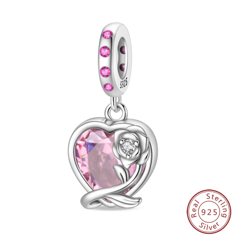 Real 925 Sterling Silver Pink Series Heart Charms Beads Fit Qikaola 925 Original Bracelets DIY Mother's Day Jewelry Gift For Mom