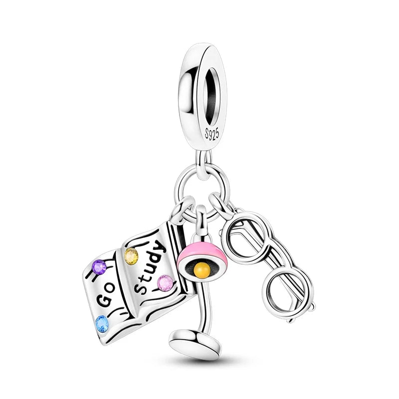Original 925 Sterling Silver Charms Bag Earphone Magic Cube Watch Games Console Bead Pendant Fit Bracelet Necklace Jewelry