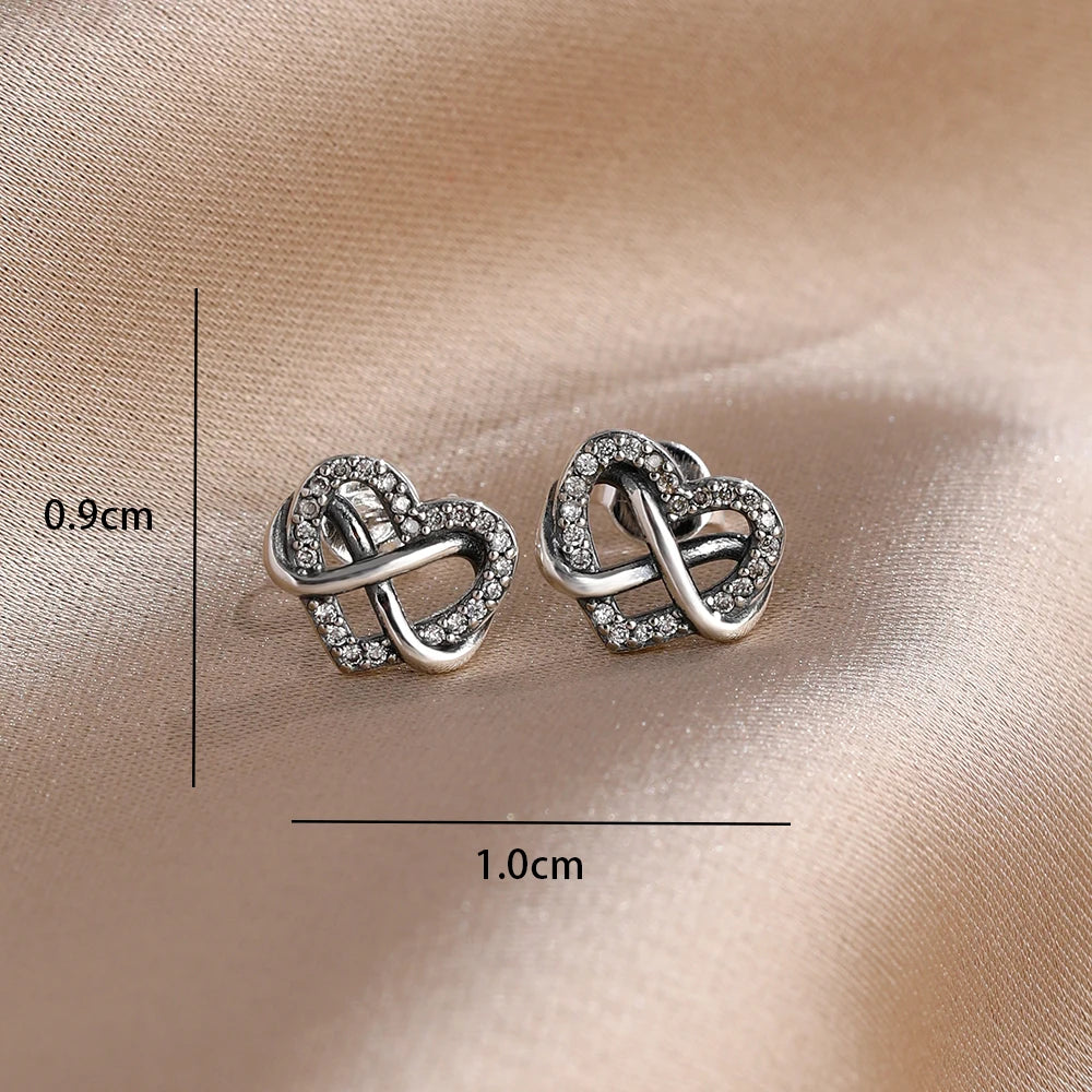 2025 New 925  silver earrings with sparkling red heart and pink bow earrings that fit original women's jewelry DIY birthday gift