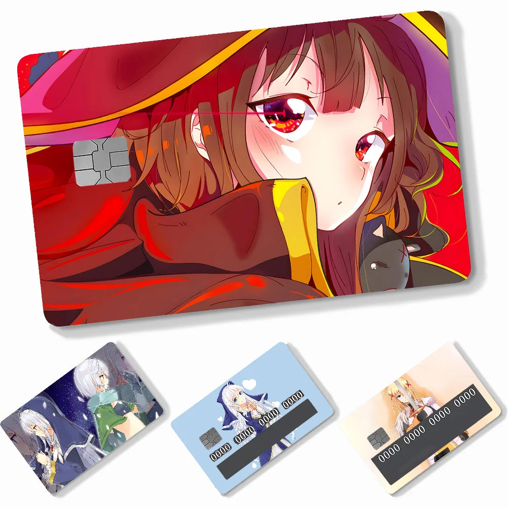 Anime KonoSuba Card Stickers 4pcs PVC Credit Card Skin Stickers Removable Self-adhesive Protective Film