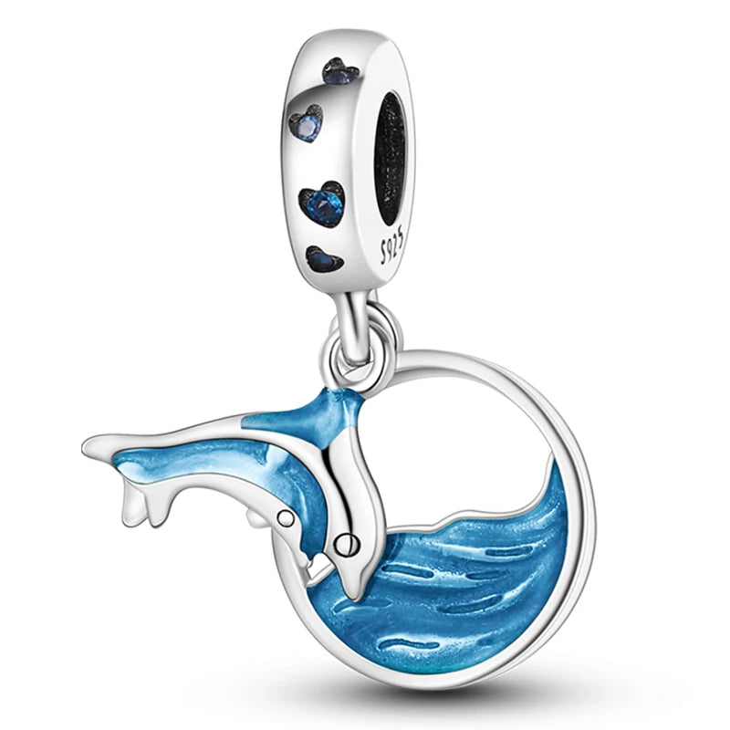 Fashion 925 Sterling Silver Summer Ocean World Series Sea Turtle Starfish Crab Octopus Charms Beads Fit 925 Bracelet DIY Jewelry