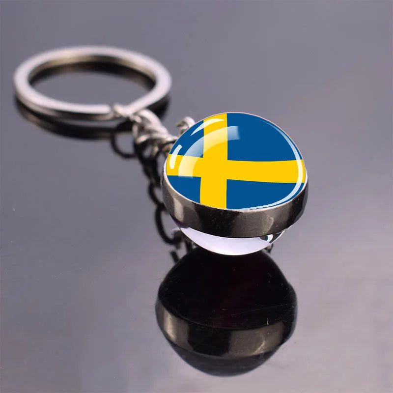 Europe Countries Flag Glass Ball Keychain Russia France Spain UK Italy Poland Ukraine Flag Keyring Travel Gift