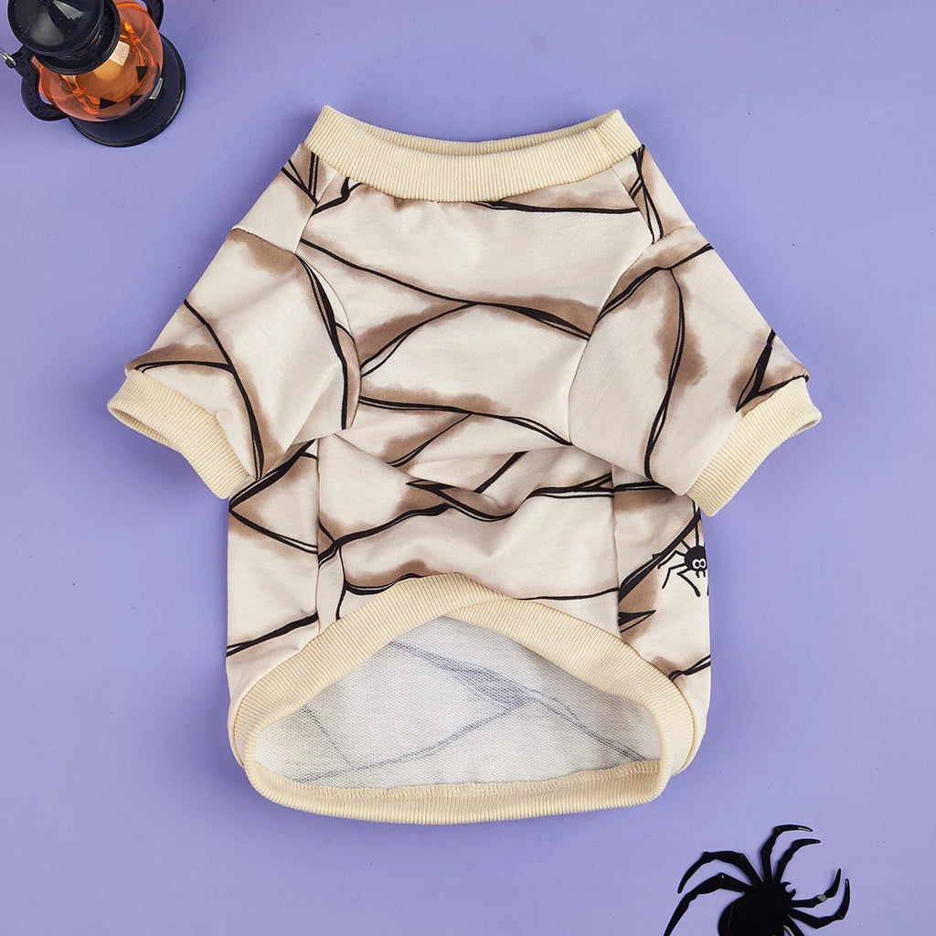 Halloween Pet Mummy Costume, Cute Dog/Cat Outfit with Bandage Design, Beige Short - Sleeved Pet Top, Festive Dress for Small Pet