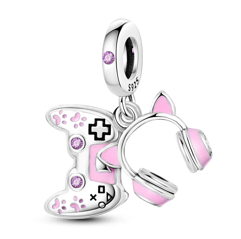 Original 925 Sterling Silver Charms Bag Earphone Magic Cube Watch Games Console Bead Pendant Fit Bracelet Necklace Jewelry
