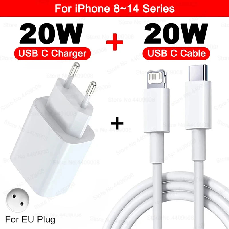 20W For iPhone USB C Fast Charger For iPhone 15 14 13 12 11 16 Pro Max 8 Plus PD Charger Type C Quick Charging Cable Accessories