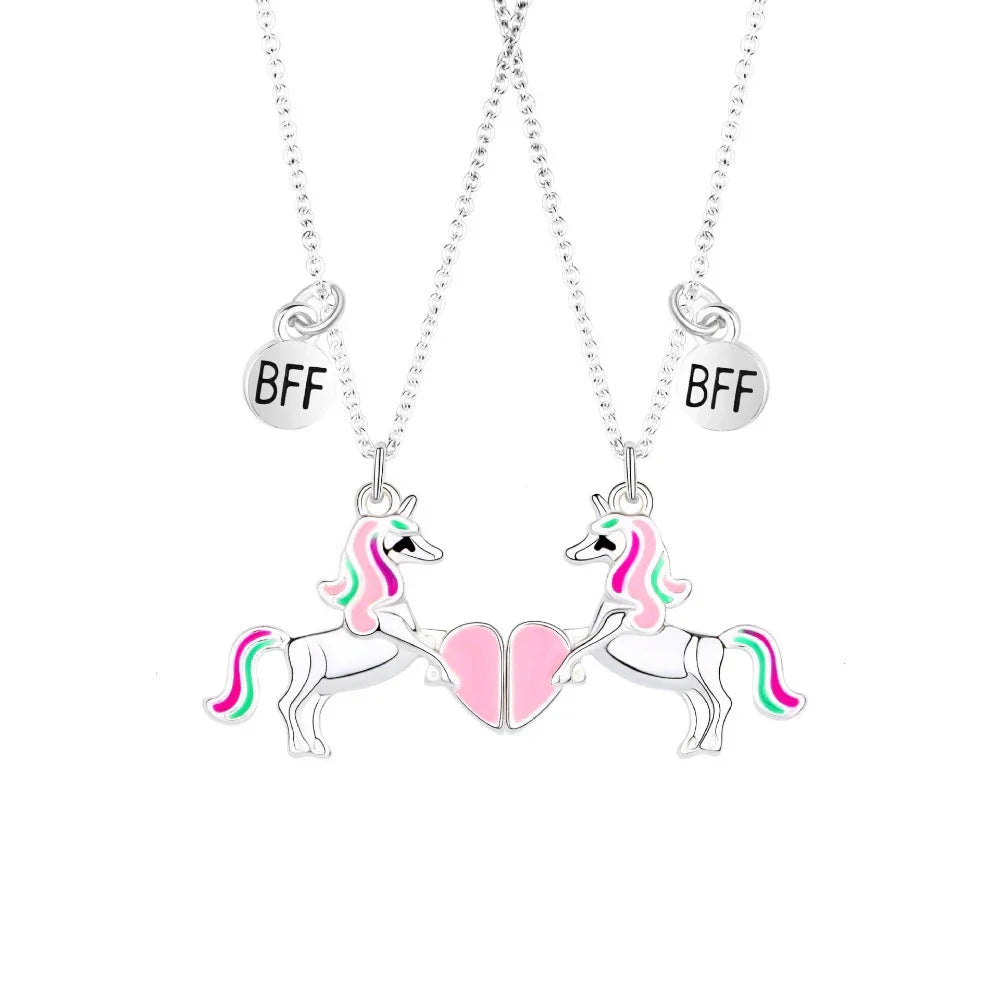 Elviragirl 2Pcs/set Cute Animal Unicorn Pony Koala Butterfly Best Friend Necklace BFF Friendship Jewelry Gifts for Girls