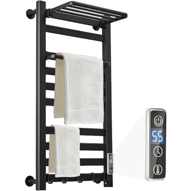 Heated Towel Rack Wall Mounted with Shelf for Bathroom Towel Warmer Racks with Timer & Temperature Multi-Level Adjustments with