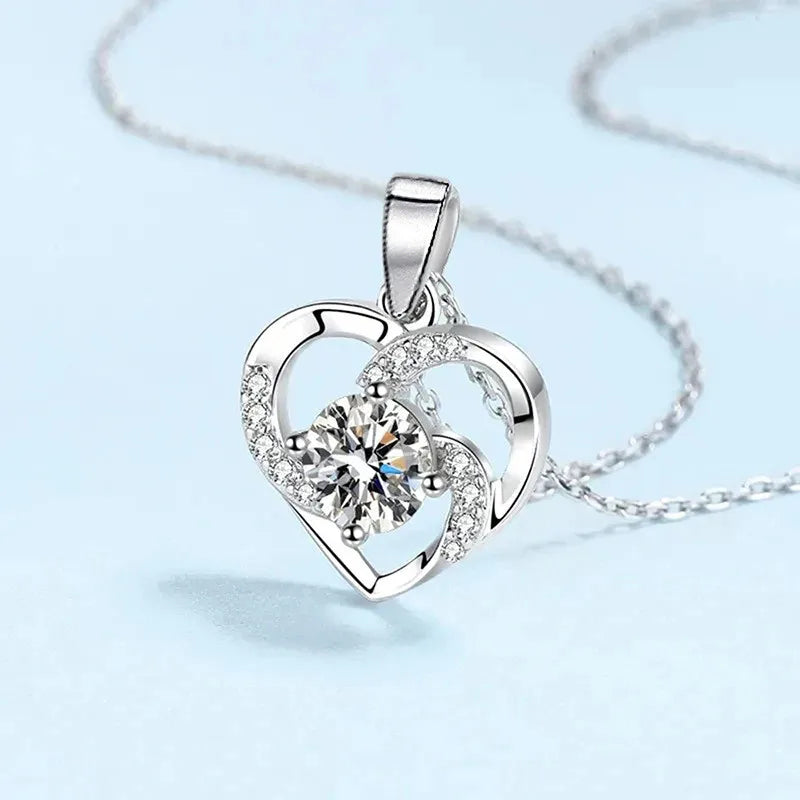 925 Sterling Silver Heart Pendant Necklace for Women Lady Wedding Jewelry Bright Cubic Zirconia Accessories