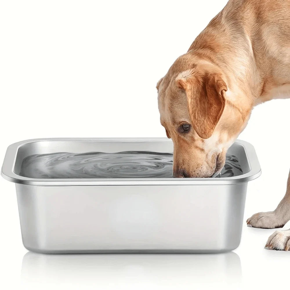1 PC Large Capacity Drop-Resistant Stainless Steel Dog Bowl Food & Water Feeder Square Bowls for Pet Large Dogs Pet Supplies