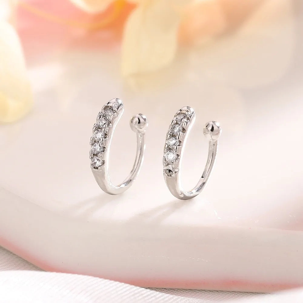New Personality Stainless Steel Full Zircon C-shape Water Drop Clip Earrings for Women Charm Fake Piercing Cuff Earring Jewelry