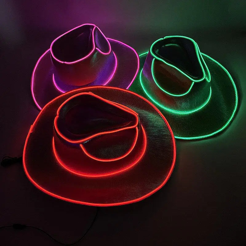 Bachelorette Party Supplies Bride Cowgirl Hat Glowing Light Bar Cap Wireless Disco Luminous Led Flashing Neon Western Cowboy Hat