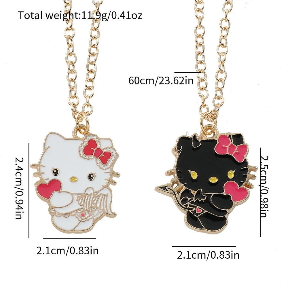 Black & White Hello Kitty Couple Necklace Set - Adorable Matching Kitty Charms, Perfect Gift for Fans, Couples & Best Friends
