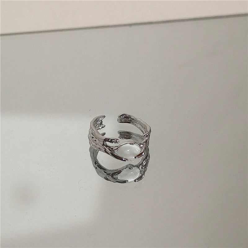 Punk Harajuku Goth Thorns Black Silver Color Irregular Heart Cross Open Ring For Women Men Lover Vintage 90s Y2K Grunge Jewely