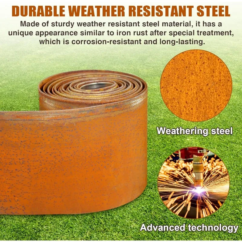 Corten Steel Garden Edging 5.5" x 32.8', Metal Rusted Landscape Edging Sturdy Garden Long Strips, Metal Edging for Landscaping,