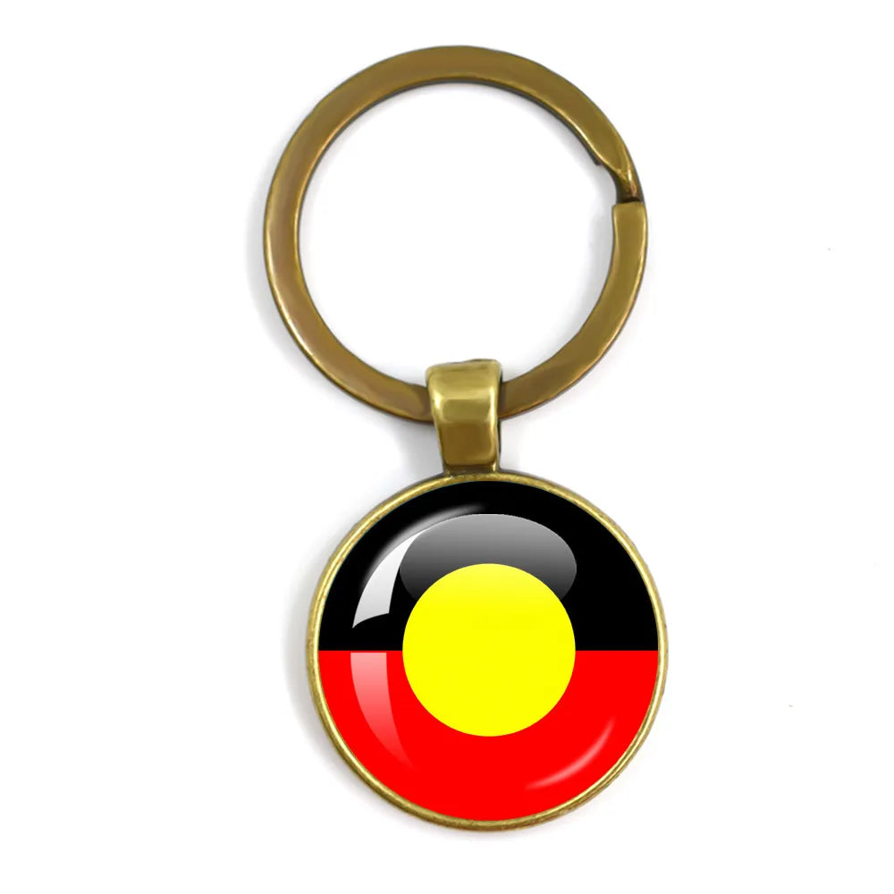 Australian Aboriginal Flag National Emblem Dangle Glass 25mm Key Chain Fashion  Key Chains Glass Cabochon Lady  Key Chains Jewel