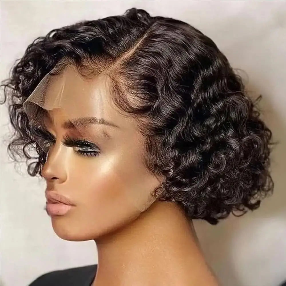 Short Bob Water Wave 13X4 Lace Front human hair wig For Women Brazilian Transparent Lace Frontal Wig Natural Color 1B30 1B99J