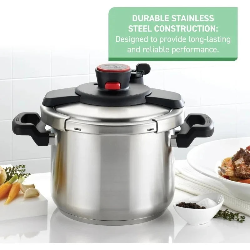 HOME Stainless Steel Pressure Cooker 8 Quart, Induction Compatible, Secure locking System, One Hand System, Fast Cooking Silver