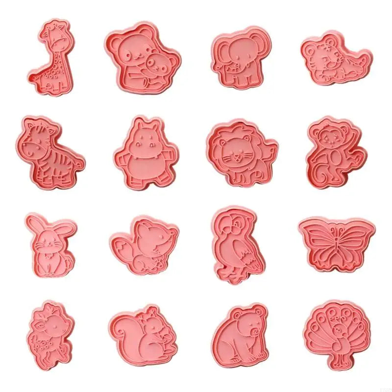 16Pcs Cartoon Animal Biscuits Cutters Cookie Stamps Fondant Pastry Mould Plastic Cookie Cutters Kitchen Baking Supplies