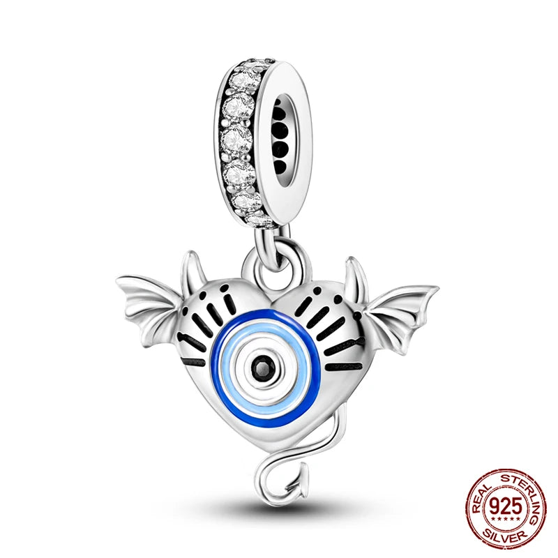 100% Real 925 Sterling Silver Classic Devil's Eye Charms Beads For Women Fit Original Qikaola Bracelets Fine DIY Jewelry Making