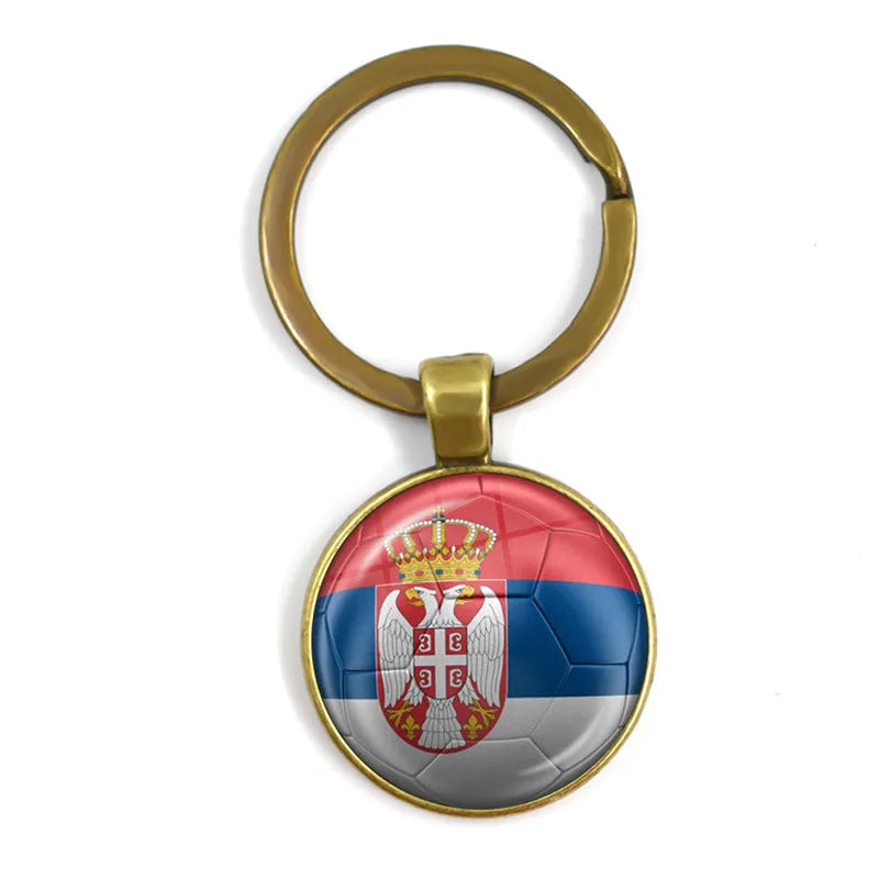Netherlands,Serbia,Switzerland,Portugal,Poland,Brazil Football Pattern National Flag Glass Cabochon Keychain Fans Commemorative