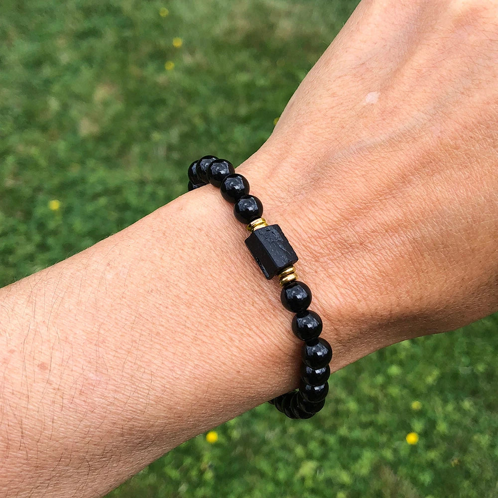 Raw Black Tourmaline Black Tourmaline bracelet, 6mm wrist mara, protection, grounding, stress relief, root chakra,1pc