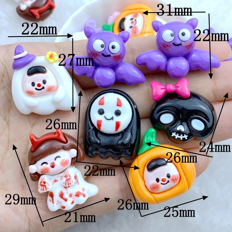8Pcs New Cute Resin Halloween Animal Series Flat Back Fit Phone Deco Parts Embellishments For Hair Bows Accessories