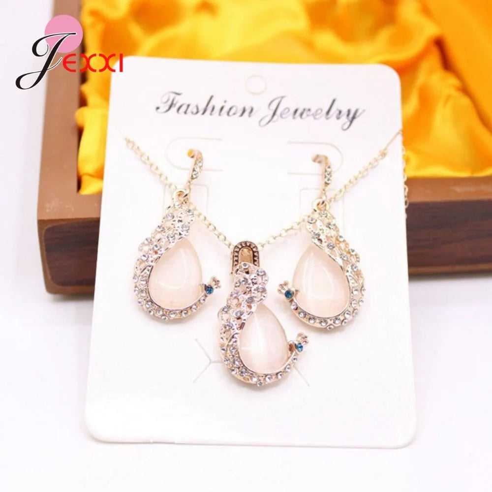 New Retro Peacock Design Jewlery Sets 925 Sterling Silver Fashion & Luxury Peacocks Necklace Earrings For Women Wedding