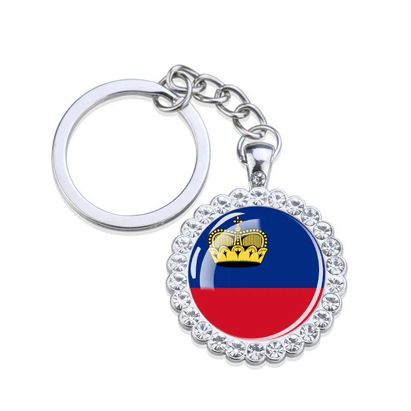 Europe National Flag Keychains Glass Dome Rhinestone Pendant Key Chains Albania Spain Ukraine Russia France Germany Flag Keyring