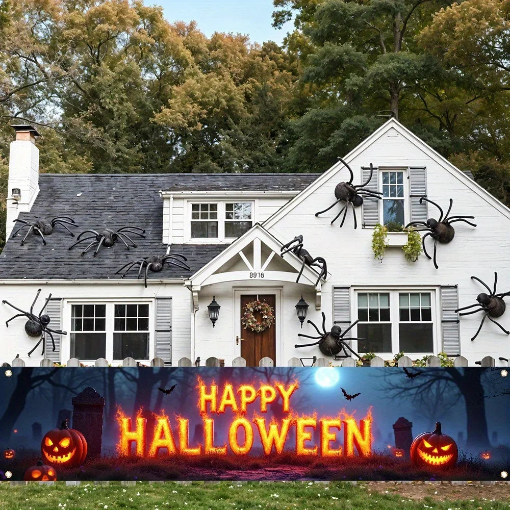 One Halloween-themed banner, featuring a creepy cemetery, bat and pumpkin lantern design