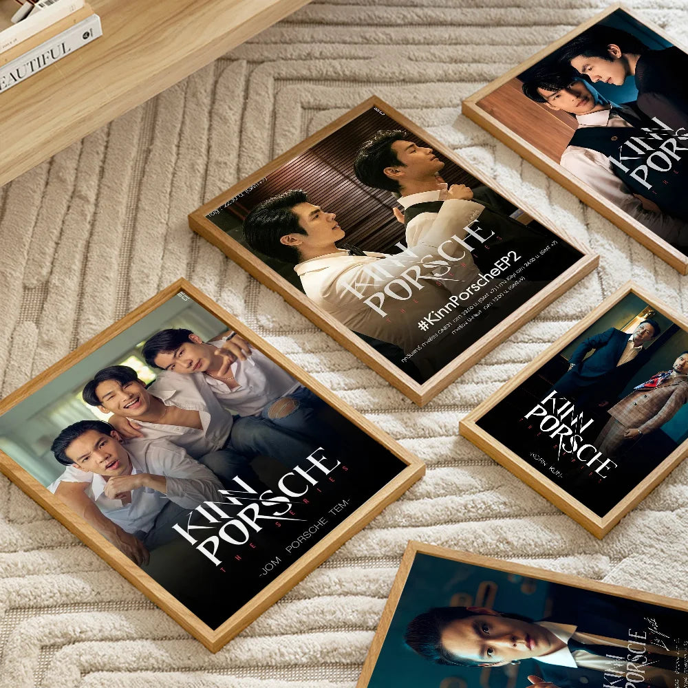 KinnPorsche The Series Movie  Self-adhesive Art Poster Fancy Wall Sticker for Living Room Bar Decoration Decorative Painting