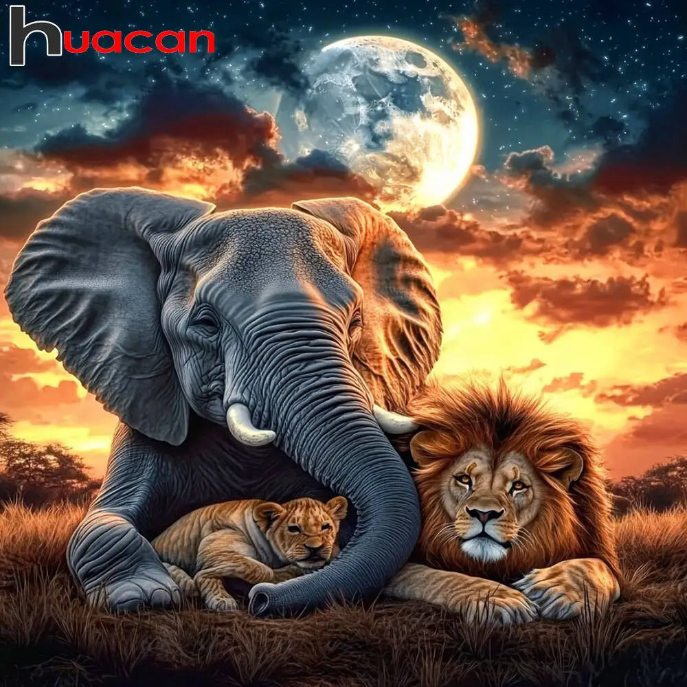 Huacan Diamond Painting Elephant Lion Diy Full Mosaic Art Rhinestone Embroidery Africa Wild Animal Picture Wall Decor