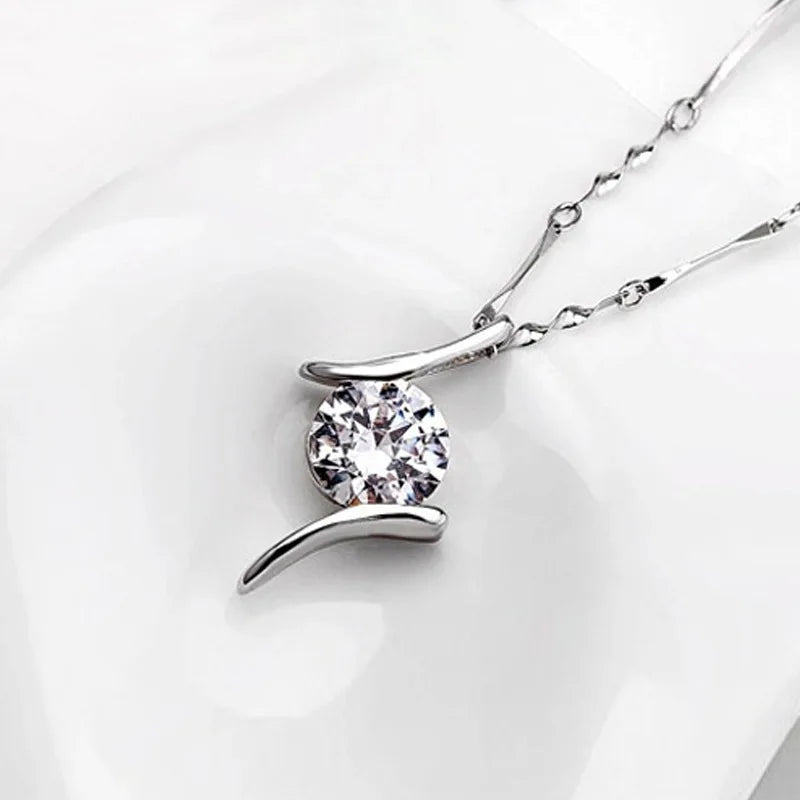 New 925 Sterling Silver Necklace For Women Round Pendent Sparkling Pave CZ Necklace Fashion Anniversary Birthday Jewelry Gifts