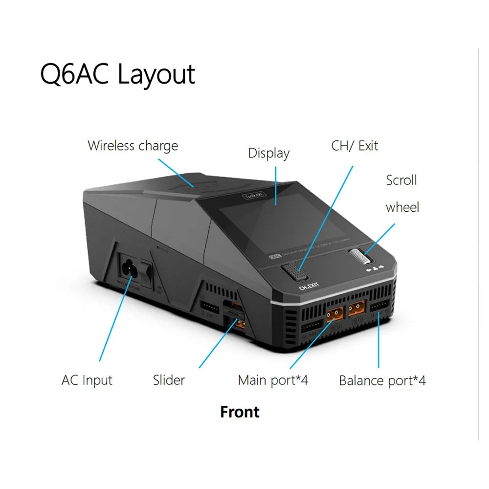 NEW ToolkitRC Q6AC Charger AC 400W/DC 1000W 4CH output Built-in 65W USB A/TYPEC Output ,LiPo, 1-6S，NiMH 1-16S,PB 1-10S Charger