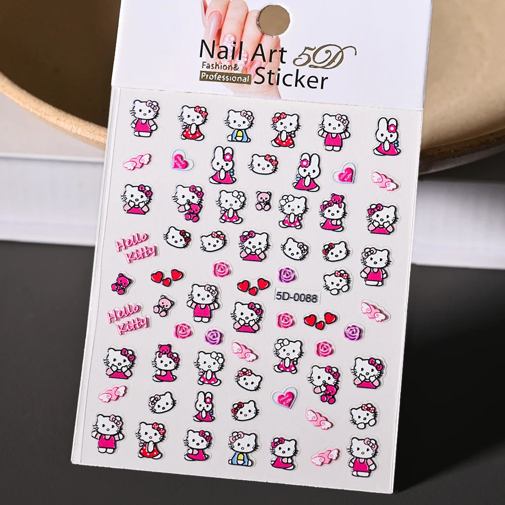 5D Sanrio Hawaii Hello Kitty/Mymelody Nail Stickers 1Pcs Kawaii Cartoon Kitty Nail Stickers DIY Holiday Girl Manicure Slider