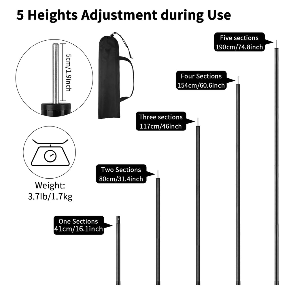 Set of 2 Tent Poles for Tarp Adjustable Camping Tarp Poles Collapsible Tent Pole for Backpacking Hiking Awning Canopy Shelter