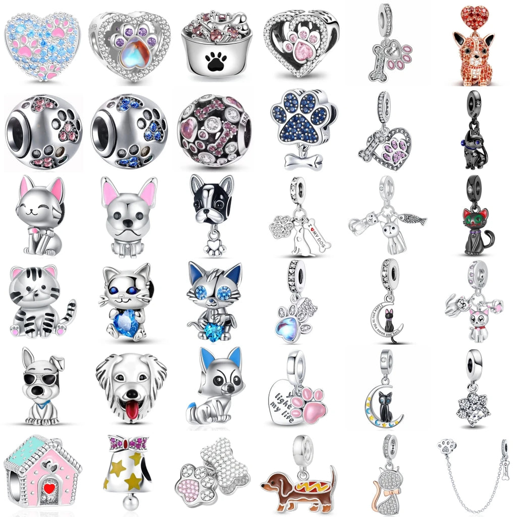 New 925 Sterling Silver Pet Series Dog Paw Print Dog House Charm Of Chain Beaded Fit Original Pendant Bracelet Ladies Jewelry