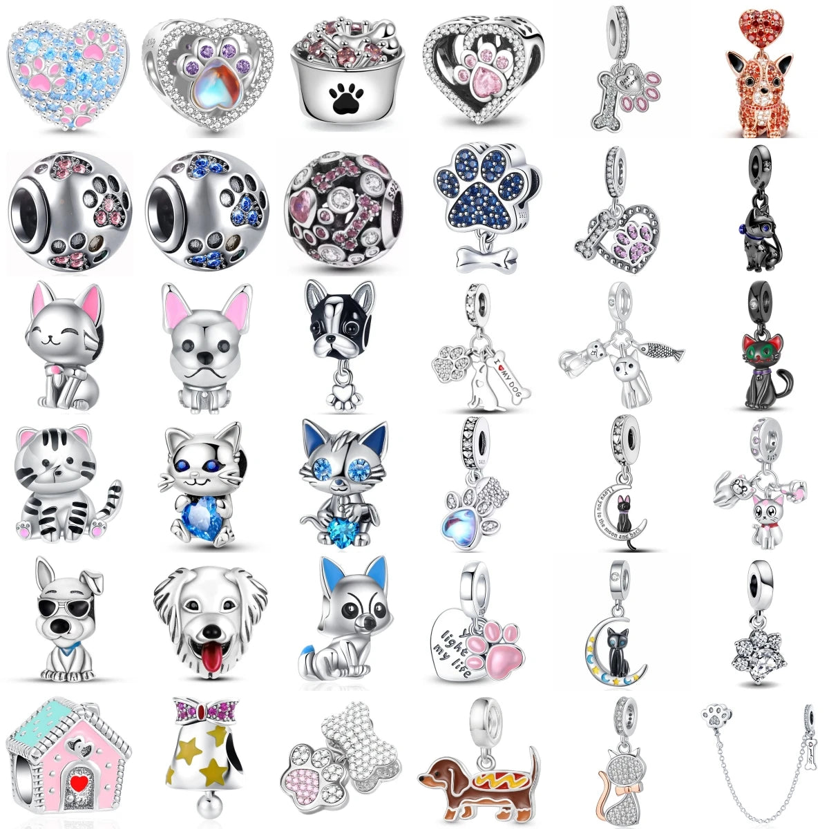 New 925 Sterling Silver Pet Series Dog Paw Print Dog House Charm Of Chain Beaded Fit Original Pendant Bracelet Ladies Jewelry