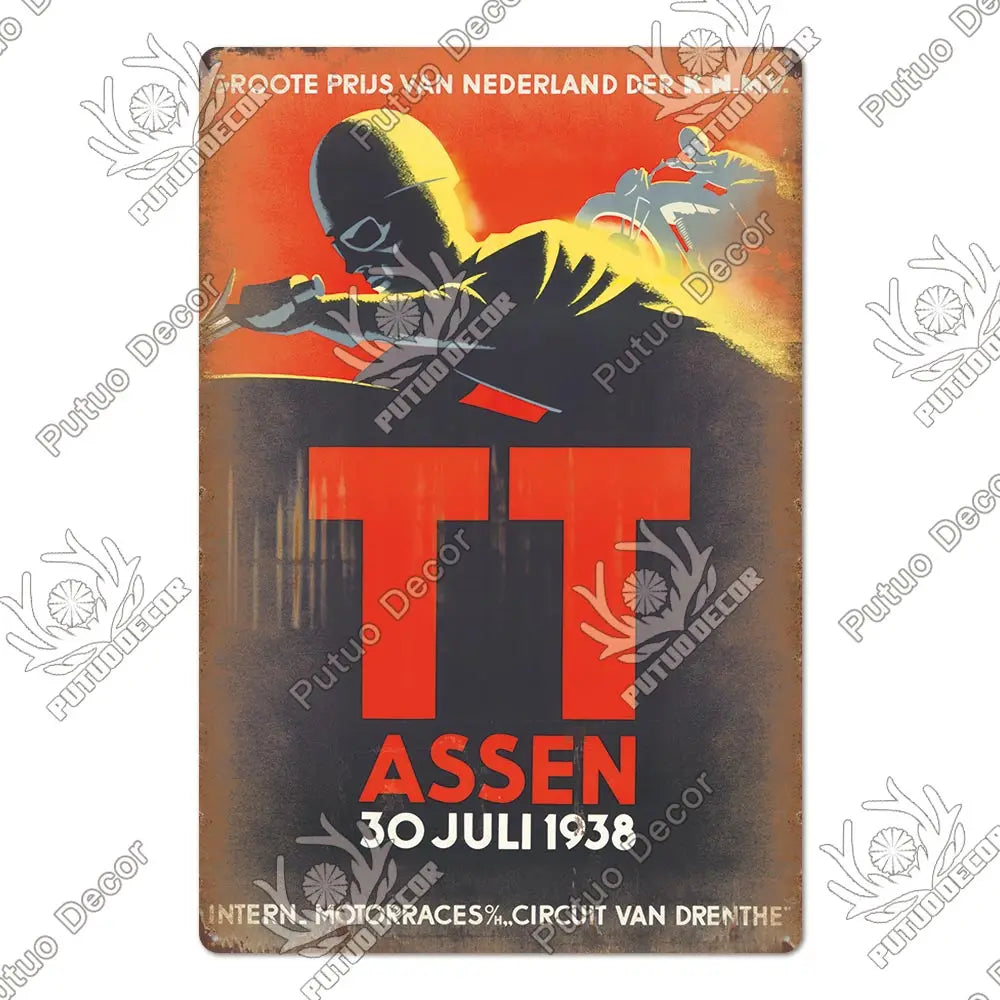 Putuo Decor Vintage Racing Track Tin Sign Isle of Man TT Metal Poster Plaque Garage Plate Bar Club Man Cave Home Wall Decoration