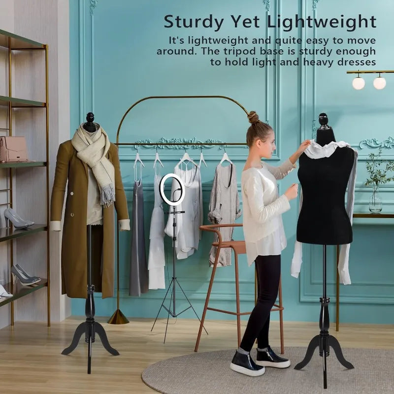 Female Dress Form Size 10-16, Adjustable Height Torso Body with Upgraded Tripod Stand, Medium Size Mannequin for Sewing a