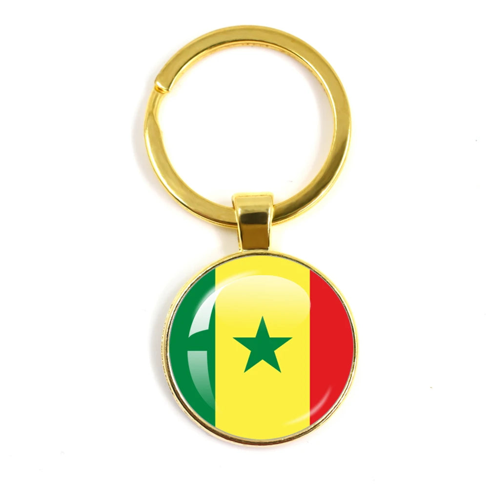 France,Poland,PuertoRico,Montenegro,Yugoslavia,Angola,Philippines,Japan,Senegal Glass Cabochon National Flag Keychain Keyholder