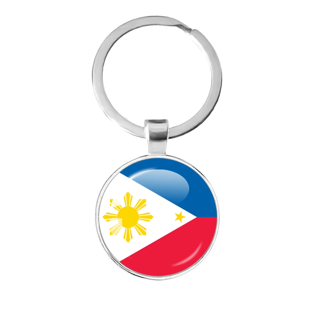 France,Poland,PuertoRico,Montenegro,Yugoslavia,Angola,Philippines,Japan,Senegal Glass Cabochon National Flag Keychain Keyholder