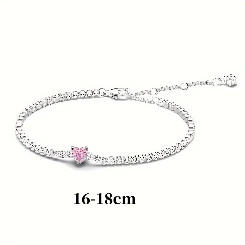 Luxury Original 925 Sterling Silver Necklace Bow Round CZ Red Heart Pendant Necklace Charm Women Classic DIY Gift Making