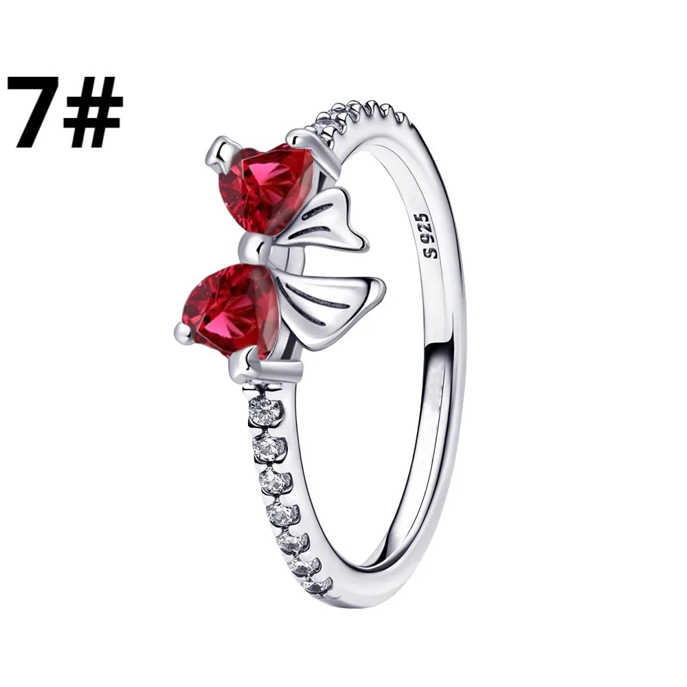 New 925 Silver Shining Ring Colorful Bow Tie Set Zircon Ring Earrings Bracelet Necklace Original For Women DIY Fine Jewelry Gift