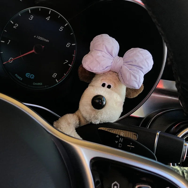 Plush Puppy Clutch Decoration Car Wiper Turn Signal Switch Ornaments kawaii Bowknot Dog Car Wiper Doll Auto Interior Accessories
