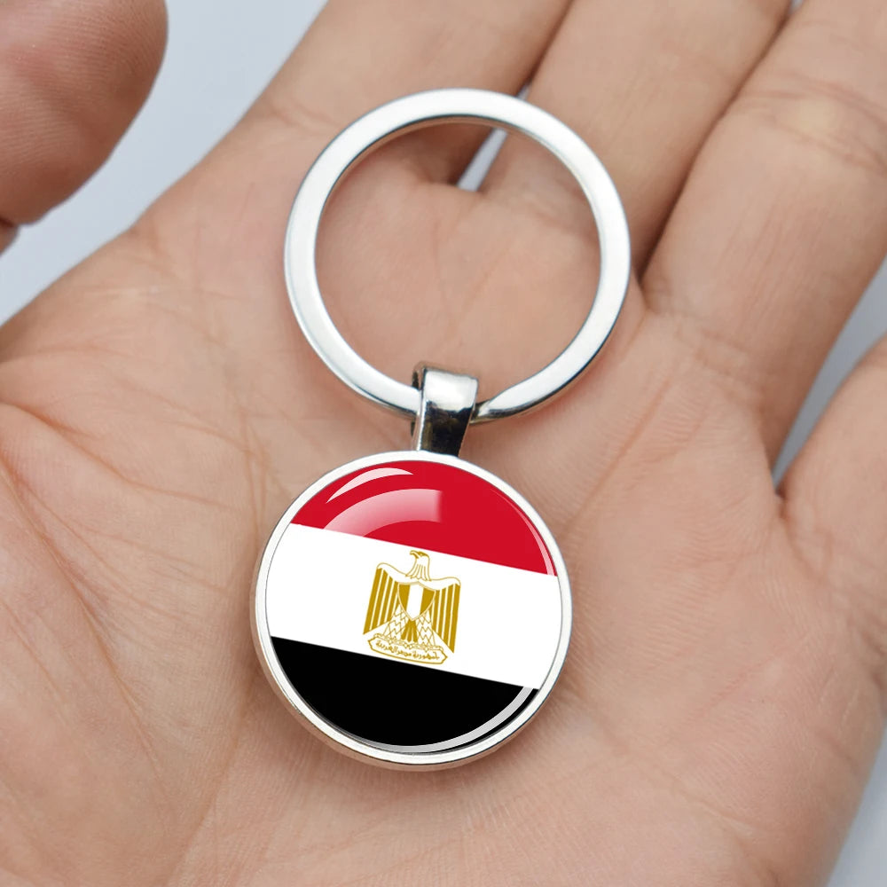 Africa Countries Flag Keychains Double Sided Glass Dome Pendant Key Chains Algeria Somalia Tunisia Morocco Egypt Flag Keyring