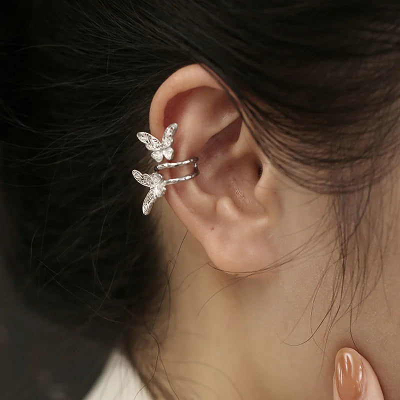 Korean Exquisite Zircon Star Ear Clip for Women Without Piercing Long Tassel Sweet Ear Cuff Clip Earrings Wedding Jewelry Gift