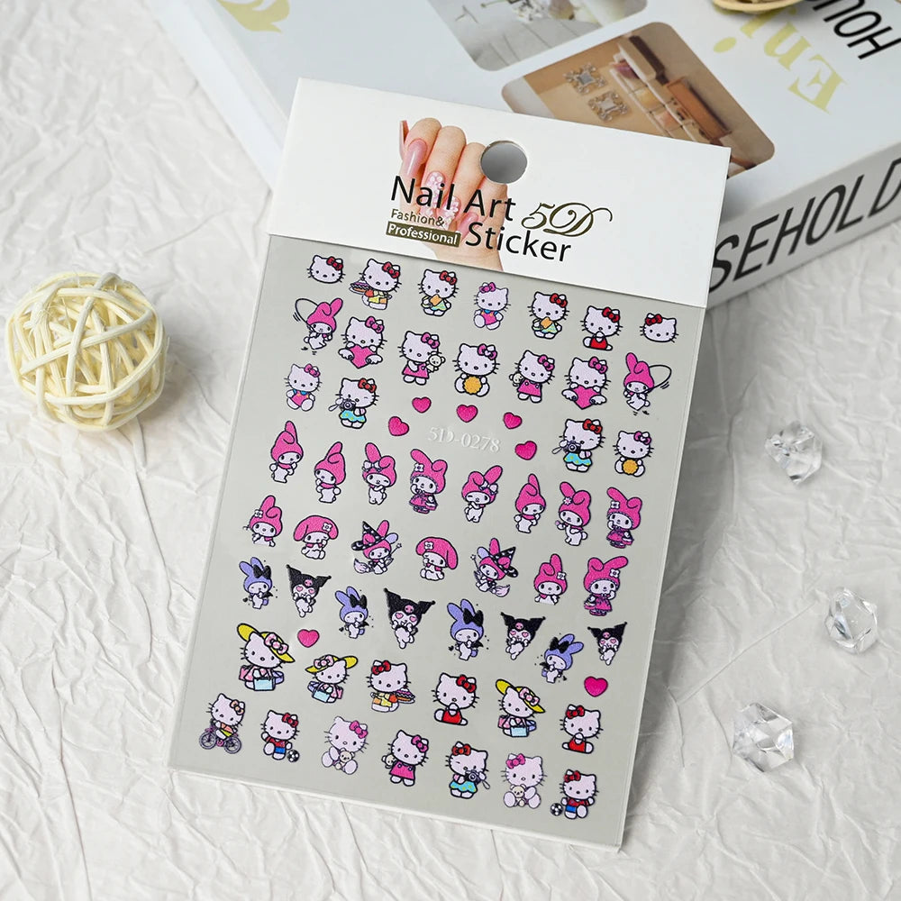 5D Sanrio Hawaii Hello Kitty/Mymelody Nail Stickers 1Pcs Kawaii Cartoon Kitty Nail Stickers DIY Holiday Girl Manicure Slider